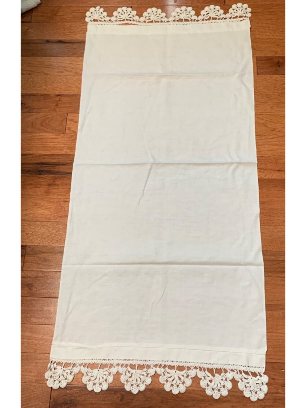 Handmade White Cotton Lace Trim Table Runner 38" x 18"